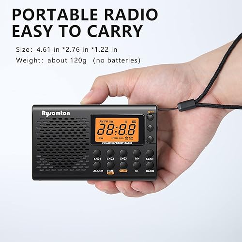 Miniatura 3 de Radio portátil AMFMonda corta, radios de bolsillo con pilas, pantalla digital grande, radio reloj con alarma y función de sueño, auriculares
