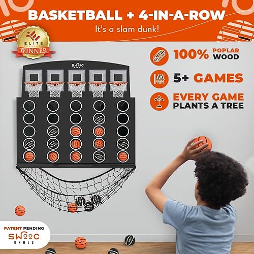 Miniatura 2 de SWOOC Juegos - Low Post Lineup  Baloncesto gigante montado en la pared 4 en una fila con más de 5 juegos  Aro de baloncesto para juegos de pared de