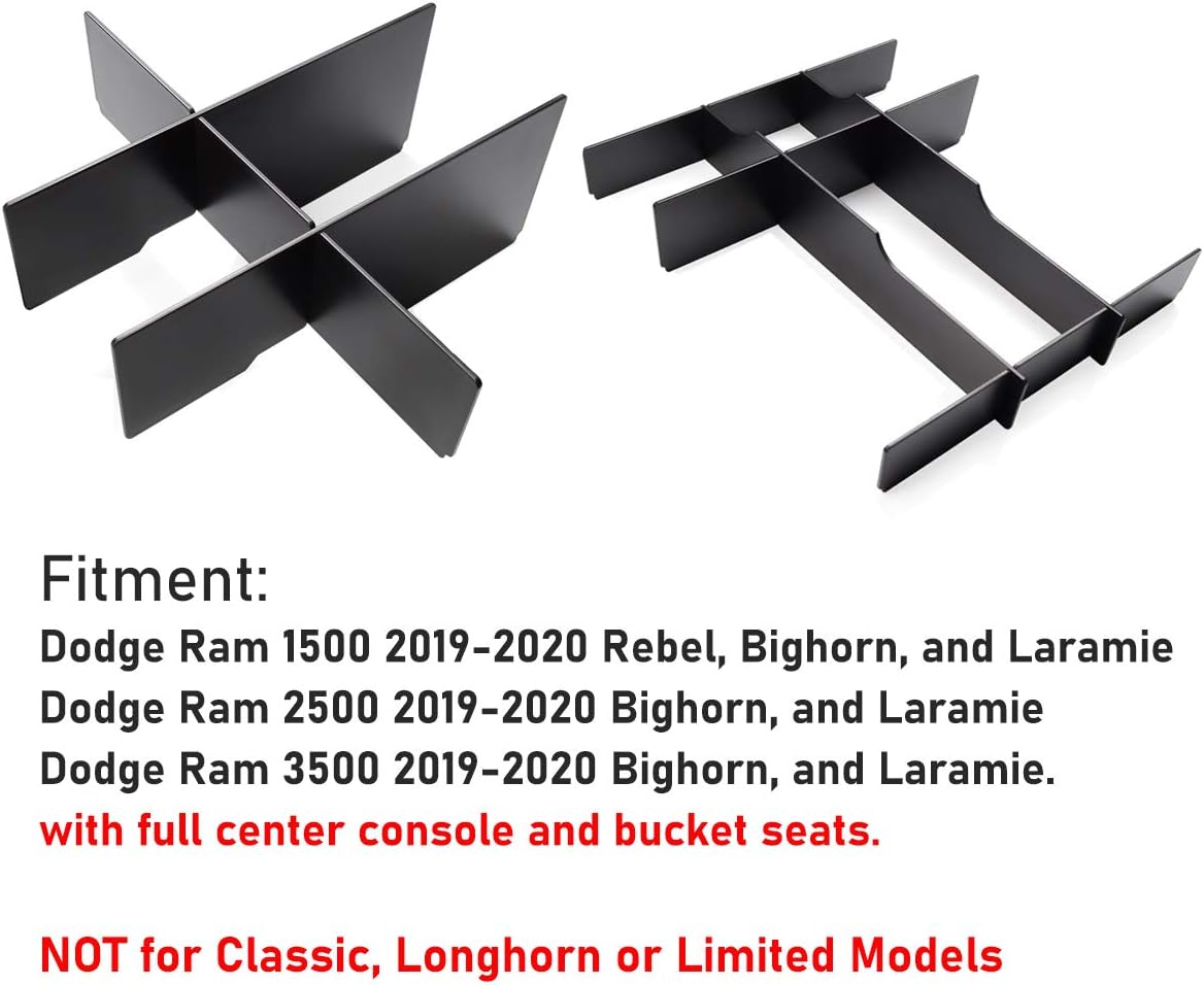 Jaronx Lower Center Console Organizer For 2019-2026 Dodge RAM 1500 and 2019-2026 RAM 2500/3500,Front Center Divider+ Rear Lower Divider (NOT for Classic, Longhorn, Limited, TRX)
