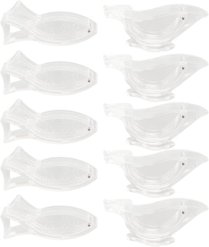 Exprimidor manual de rodajas de limón acrílico, paquete de 10 exprimidores de frutas en forma de pescado y pájaro transparente, exprimidor de manos
