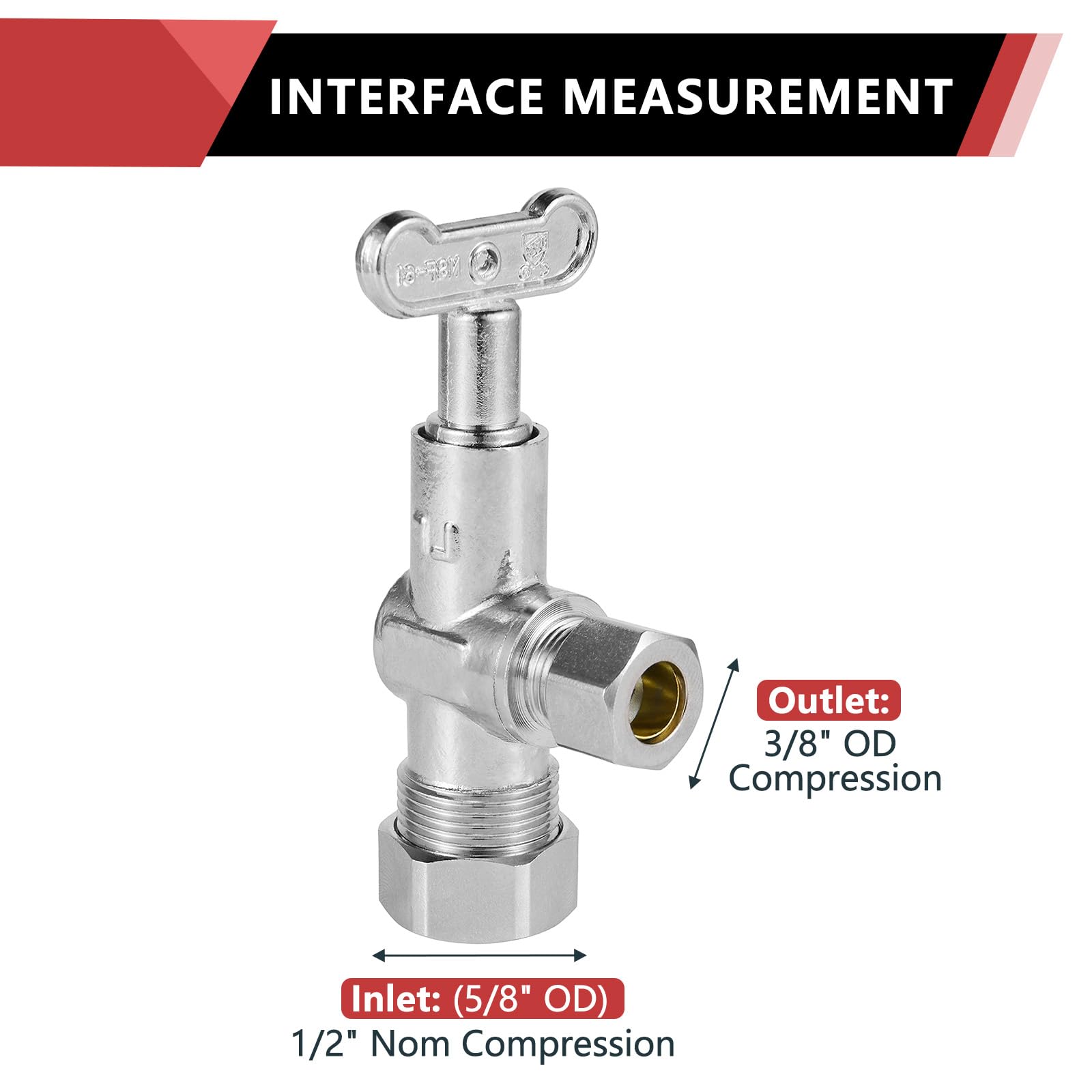 EFIELD - Válvula de parada de ángulo de llave de control suelto de 1/4 de giro de 1/2 pulgada nominal (5/8 pulgadas de diámetro exterior) x 3/8 pulgadas de diámetro exterior, cromada
