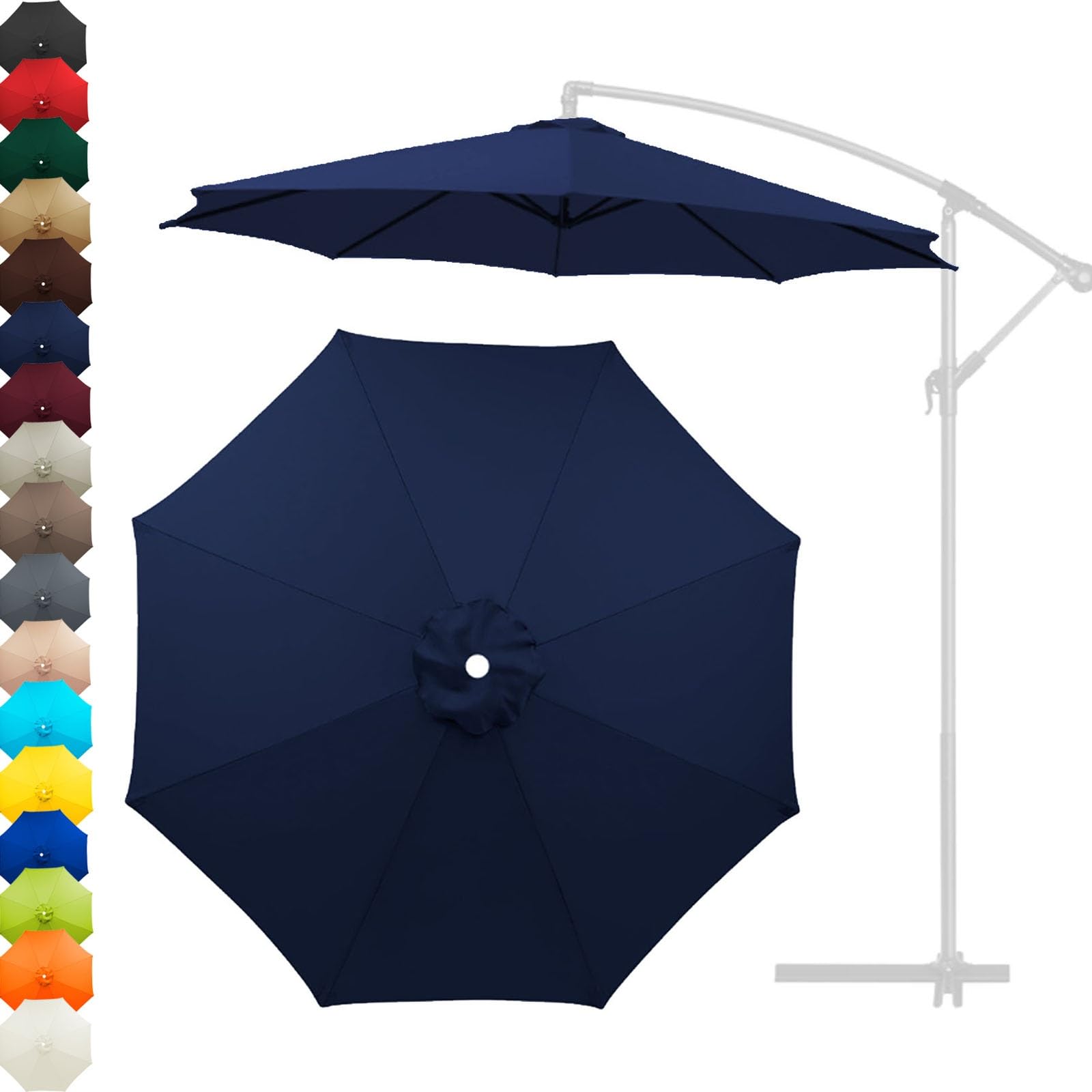 Telo Di Ricambio per Ombrellone Da Giardino, Telo Di Ricambio per Ombrellone Da 2m 2.3m 2.5m 2.7m 3.0m, Telo Di Ricambio in Poliestere per Ombrellone a 6 Stecche/8 Stecche(Dark blue,270cm/8.5ft-8ribs)