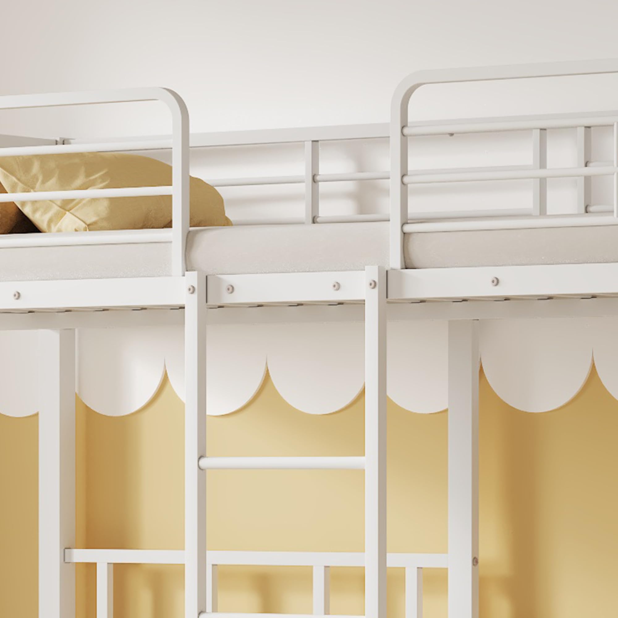 Soweiz Letto tripla a castello con scala per bambini e ragazzi, letto in ferro con griglia e tavolo (90 x 200 cmx3) (bianco)