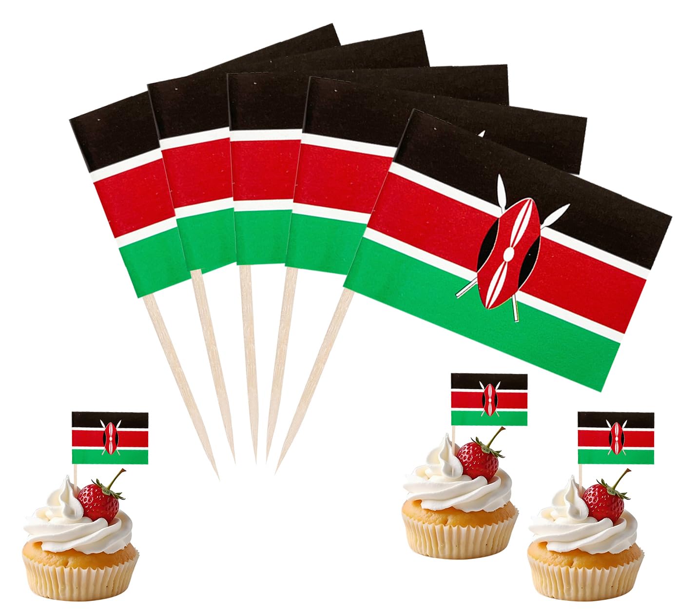 JBSJBS Kenya Flag Kenya Cupcake Topper Flags Banner Mini Small Kenyans Toothpick Stick Flags Cake Party Festival Theme Decorations(100Pcs) โ image 1