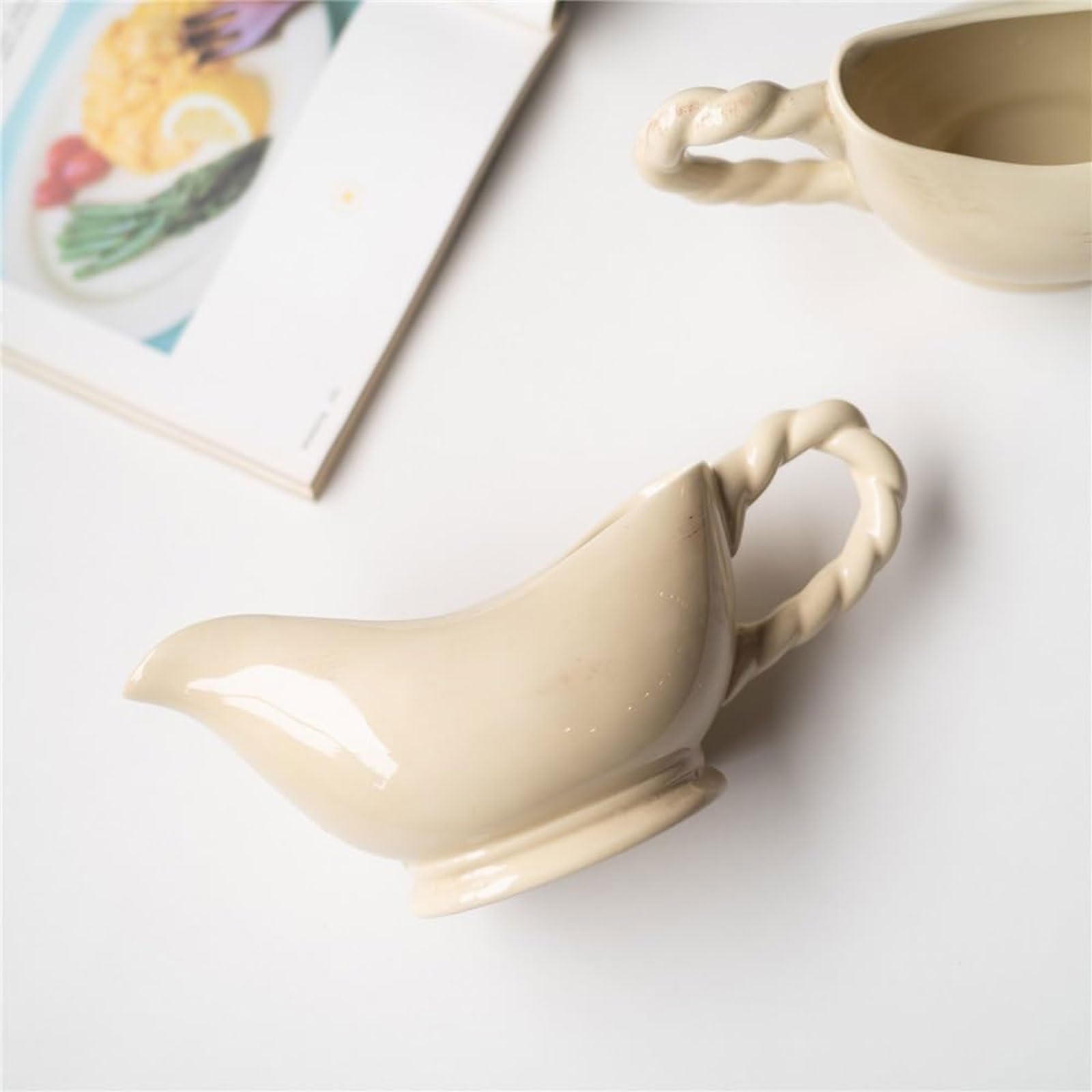 MRKU Pot à Lait, saucière, Verre à Eau, pichet, crémier, Distributeur de café, Sucre, Sauce, Seau en céramique rétro Peint à la Main – 420 ML, Steak Style Western
