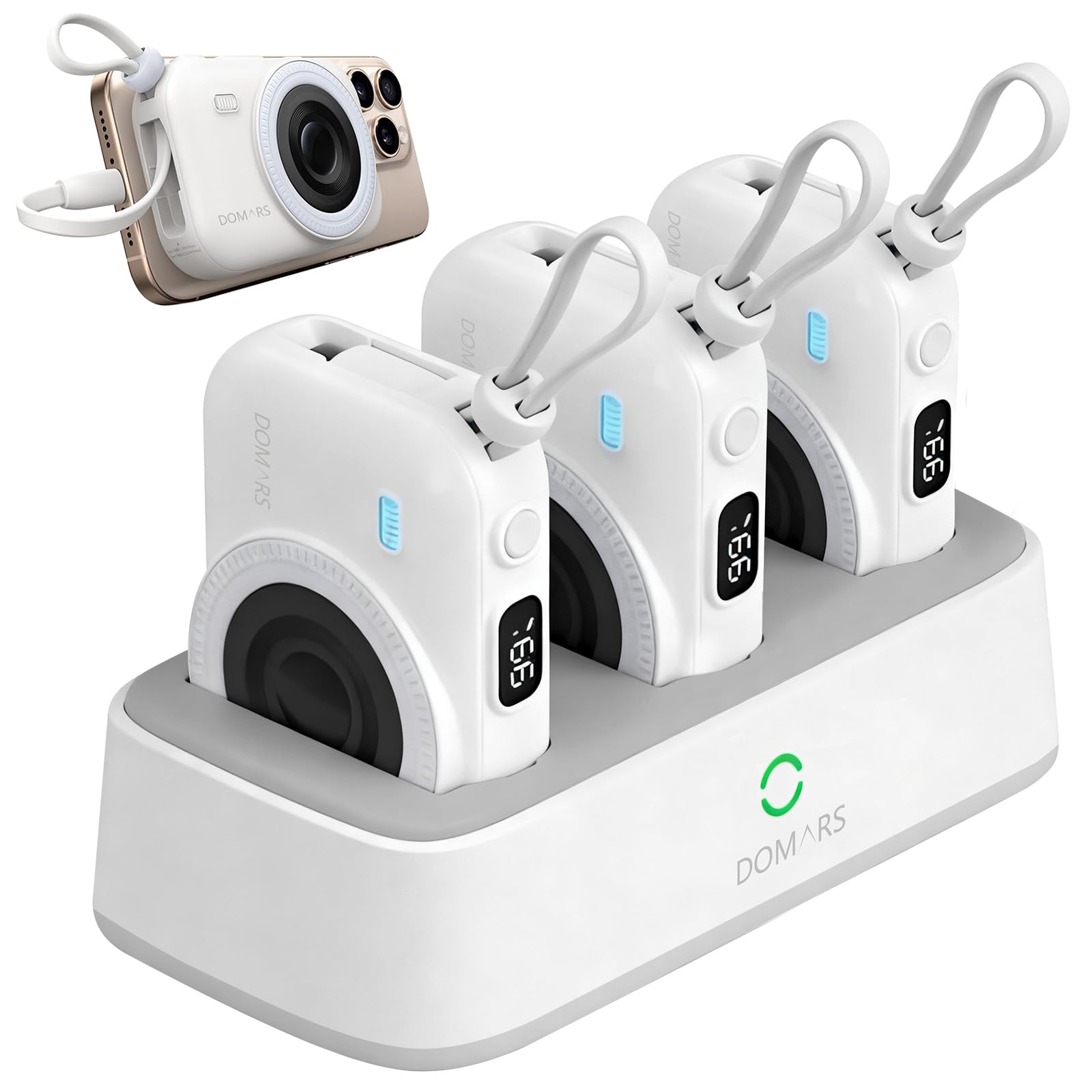 Batería Portátil Externa Magnética de 3 x10000 mAh, Carga Rápida, Cables Dobles Integrados Tipo C y Apple,Power Bank con Pantalla LED, 9 Protecciones para Viajes, Oficina en Casa (Blanco)