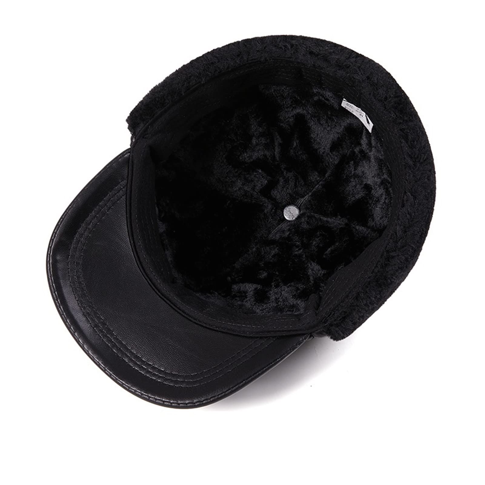 Cappello in Pelle con Ispessimento Invernale in Pelle e Velluto di Mezza età e Anziano Caldo Cappello in Cotone Anatra Linguetta da Baseball(L(55-56cm))