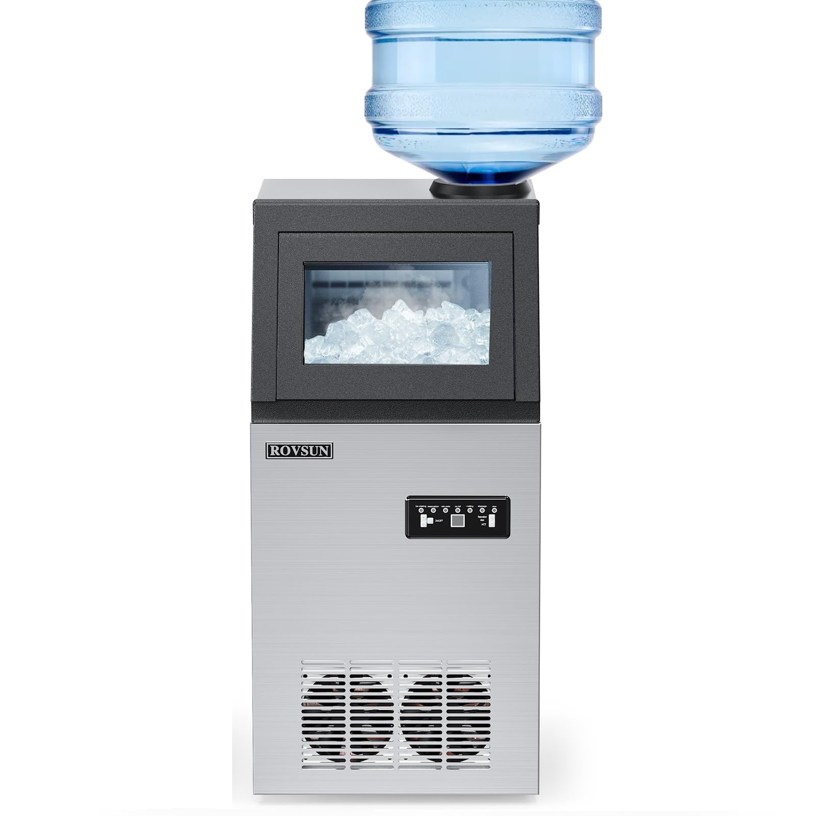 ROVSUN 110LBS/24H Commercial Ice Maker Machine with 2 Water Inlets, Undetcounter Ice Machine with 24lbs Storage Bin, Ice Scoop & Water Filter for Home