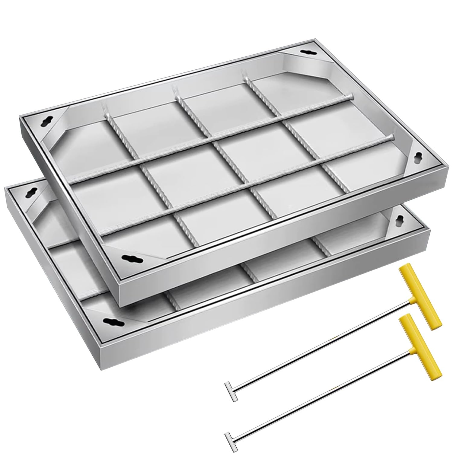 GDMDPTE 2-Pack Stainless Steel Manhole Covers, Septic Tank Lid Rectangle, Embedded Sewer Cover With Base For Yards, Driveways, Pavements(60x80cm)