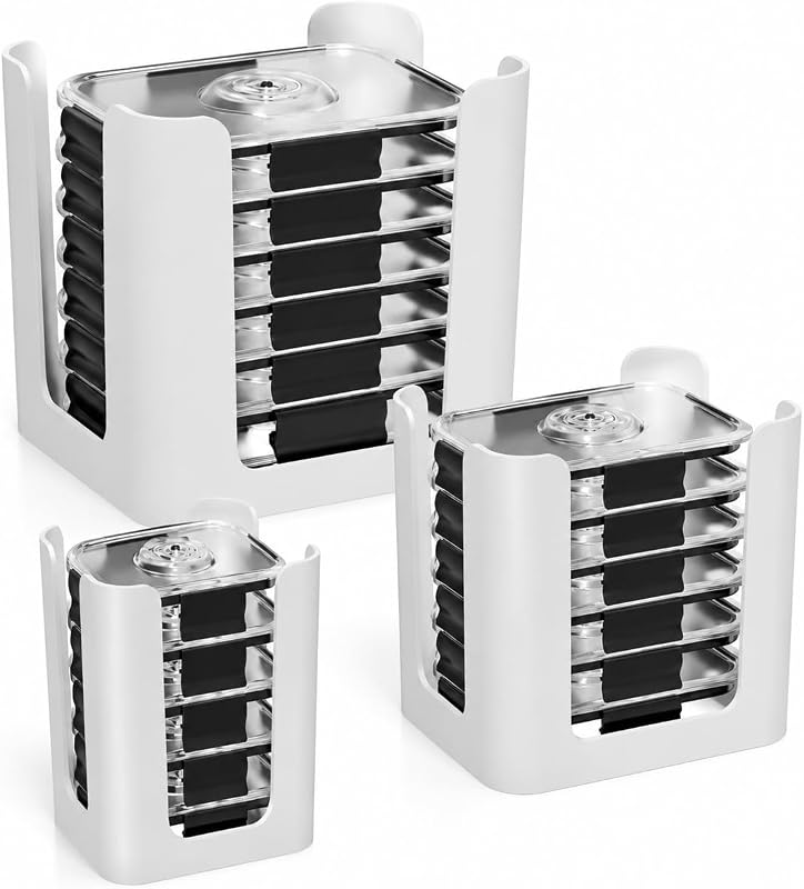 White 3 Pack Food Container Lid Organizer for Rubbermaid Brilliance | Stackable Lid Holder for Kitchen Cabinet Storage & Pantry Organization, Fits 0.5, 1.3, 3.2, 4.7 Cup Lids, Holds 24 Lids