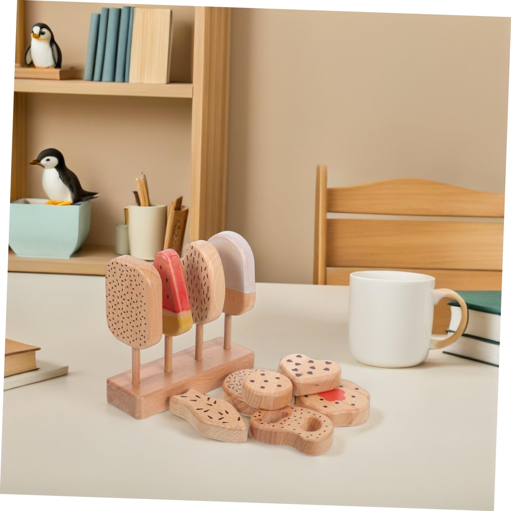 Hohopeti Gioco per Cucina Ragazzo Ragazza in Legno Gelato e Ciambelle Cibo Finto per Giochi di Ruolo Accessori da Cucina per Attività Educative