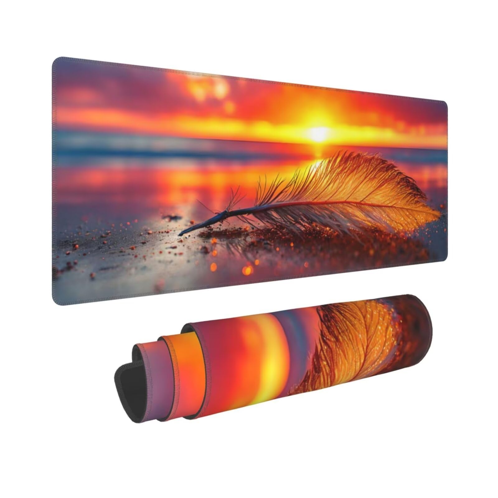 Tappetino Mouse, Tappetino Mouse Gaming Grande XXL 1500x800x3mm Tappetino Scrivania Mouse Pad, Base in Gomma Antiscivolo, Bordi Cuciti,Lavabile, Mousepad per Ufficio e Gaming (Piuma del tramonto) R659