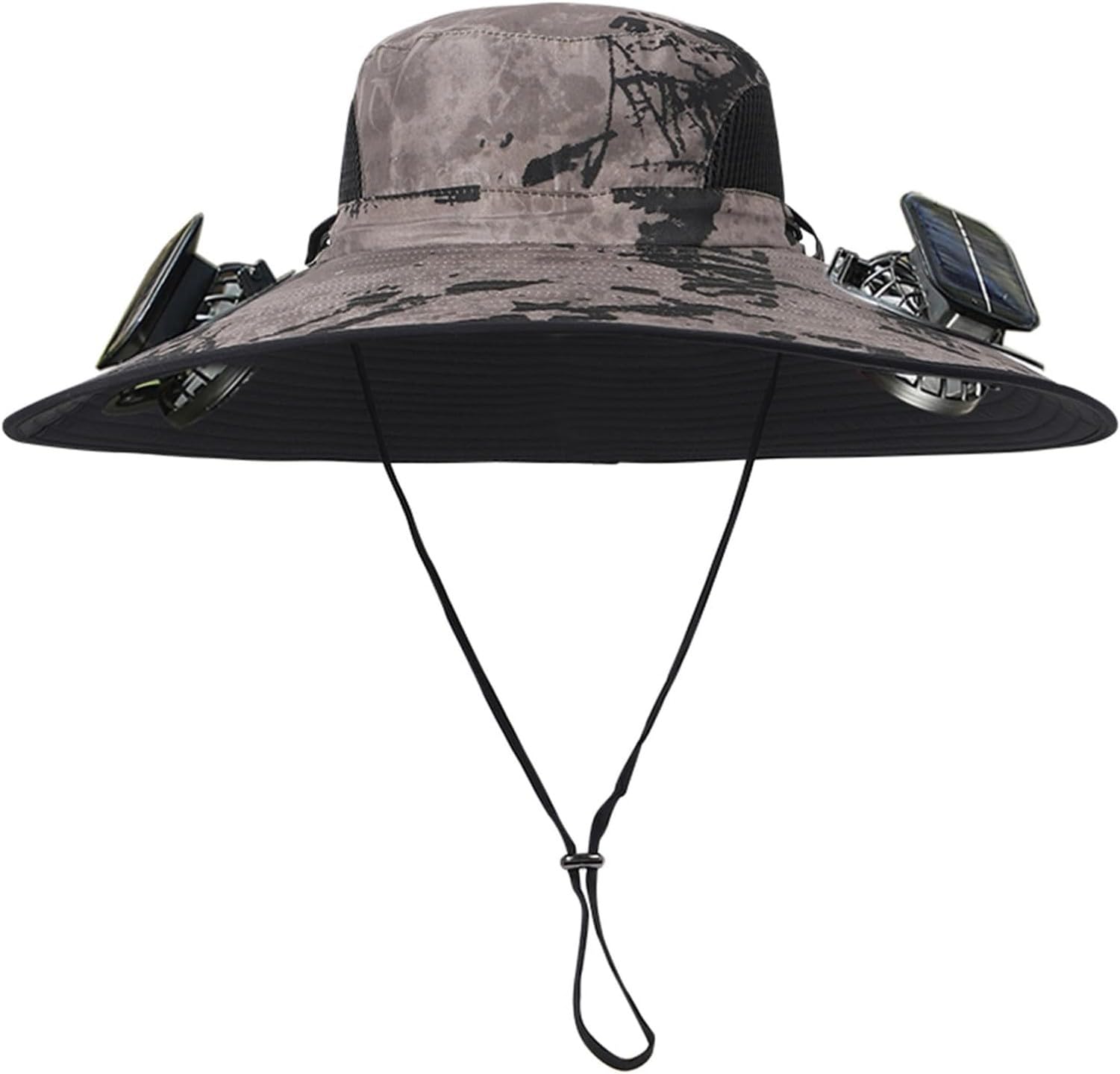WOMGKDA Solar Powered Cooling Hat with 2 Fans Unisex Wide Brim Bucket Hat Waterproof Breathable for Fishing Hiking Outdoor Activities, Ink Khaki, One Size