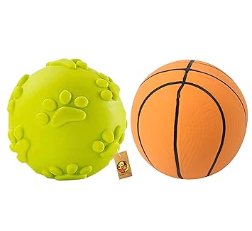 Foodie Puppies Natural Latex Rubber Squeaky Dog Ball Toy Combo for Puppies | Durable, Chewing, Fetching, Playing, Teething & Training Chew Safe Play Toy (Claw + Basket Ball) - Small