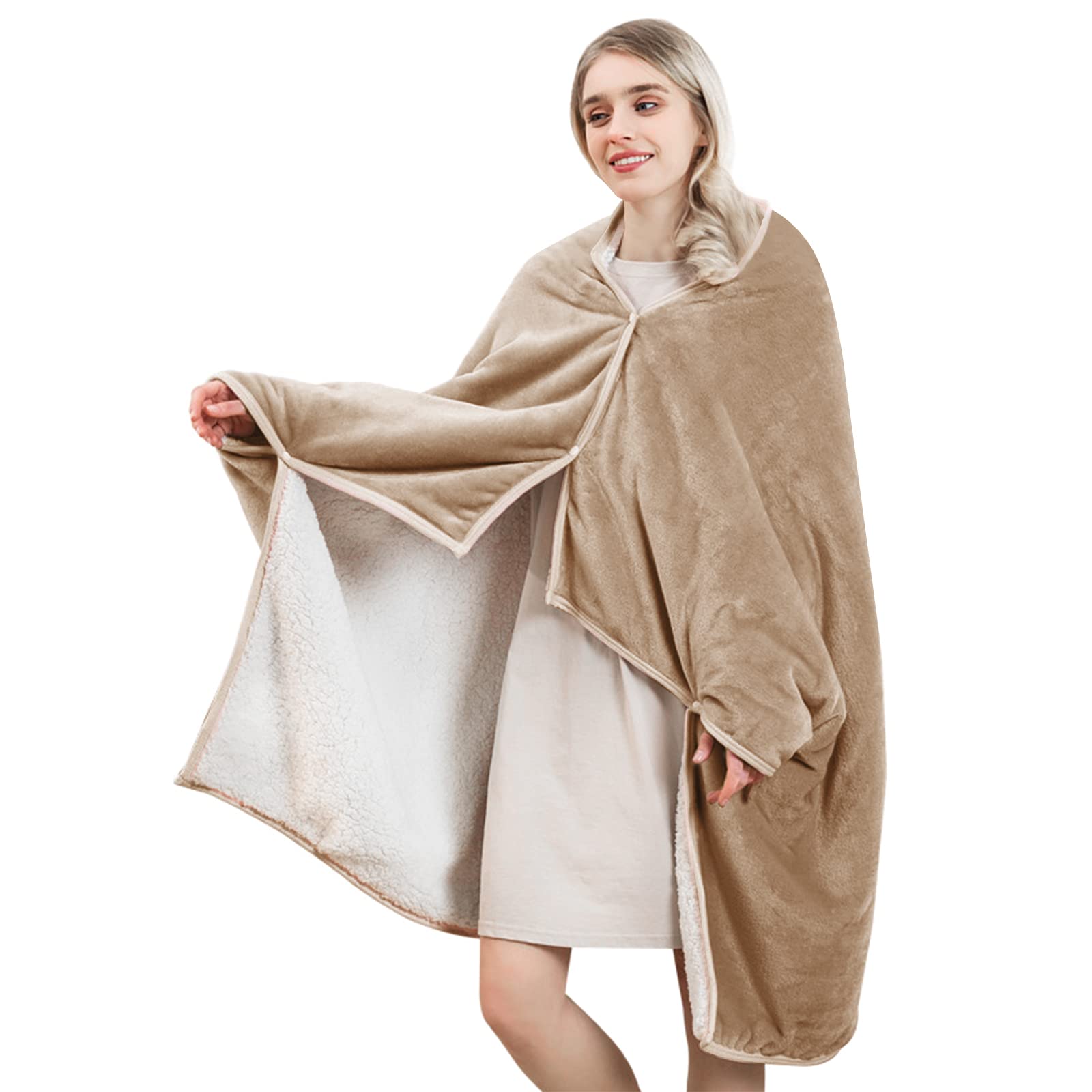 Poncho manta mujer invierno polar de franela cómoda y botones abrigo