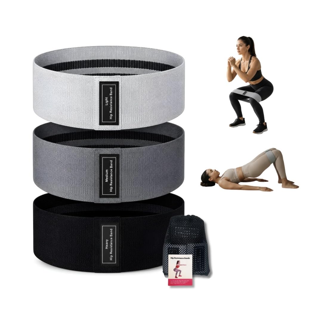 Resistance Bands for Legs & Glutes – Fabric Booty Bands Set of 3, Non Slip Hip Exercise Loops with Carry Bag – Workout Bands for Women & Men, Home Fitness