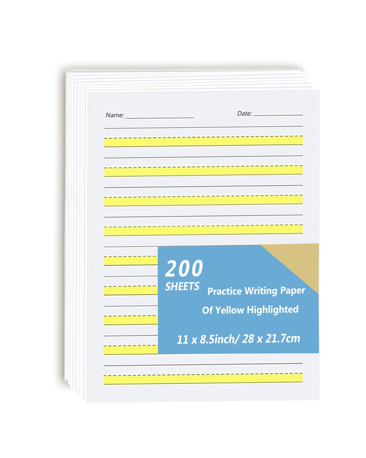 Write Beginner Paper Level 1 Paper with Lines, Yellow Highlighted, 100gsm, 11 x 8.5'', 200 Sheets