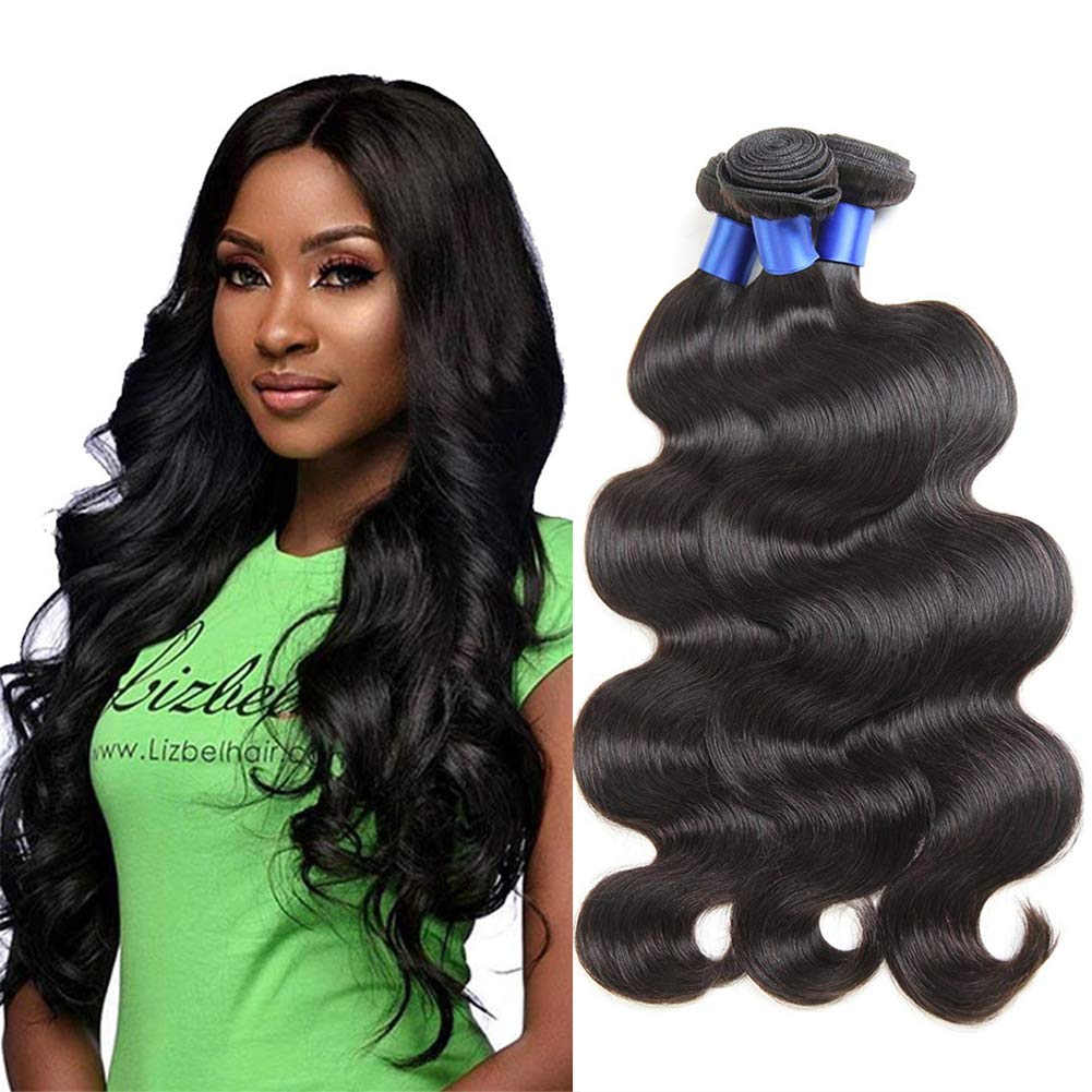 Gluna Hair Brazilian Virgin Body Wave 3 Bundles 100% Unprocessed 10A Virgin Human Hair Weave Weft Extensions 3 Bundles Full Head Set (Natural Color,16 18 20 inch)