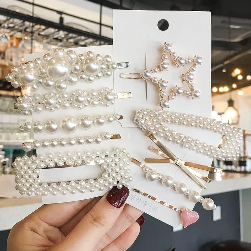 Miniatura 8 de Clip lateral de perlas, con diamantes de imitación, para mujeres y niñas, elegante horquilla (clip de perla, 10 unidades)