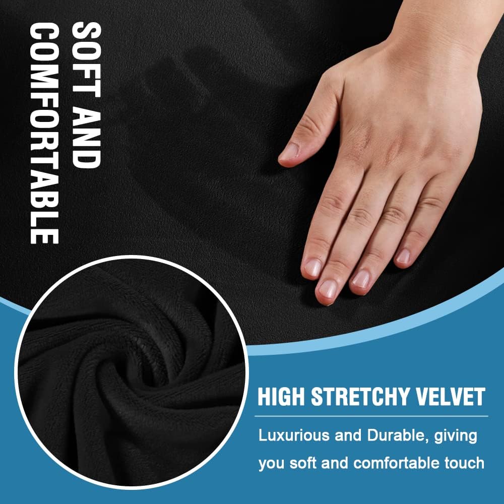 H.VERSAILTEX Sofa Cover 4 Piece T Cushion Sofa Slipcovers Velvet Couch Cover Furniture Protector Stretch T Cushion Sofa Covers for 3 Cushion Couch with 3 Individual T Cushion Covers Washable, Black