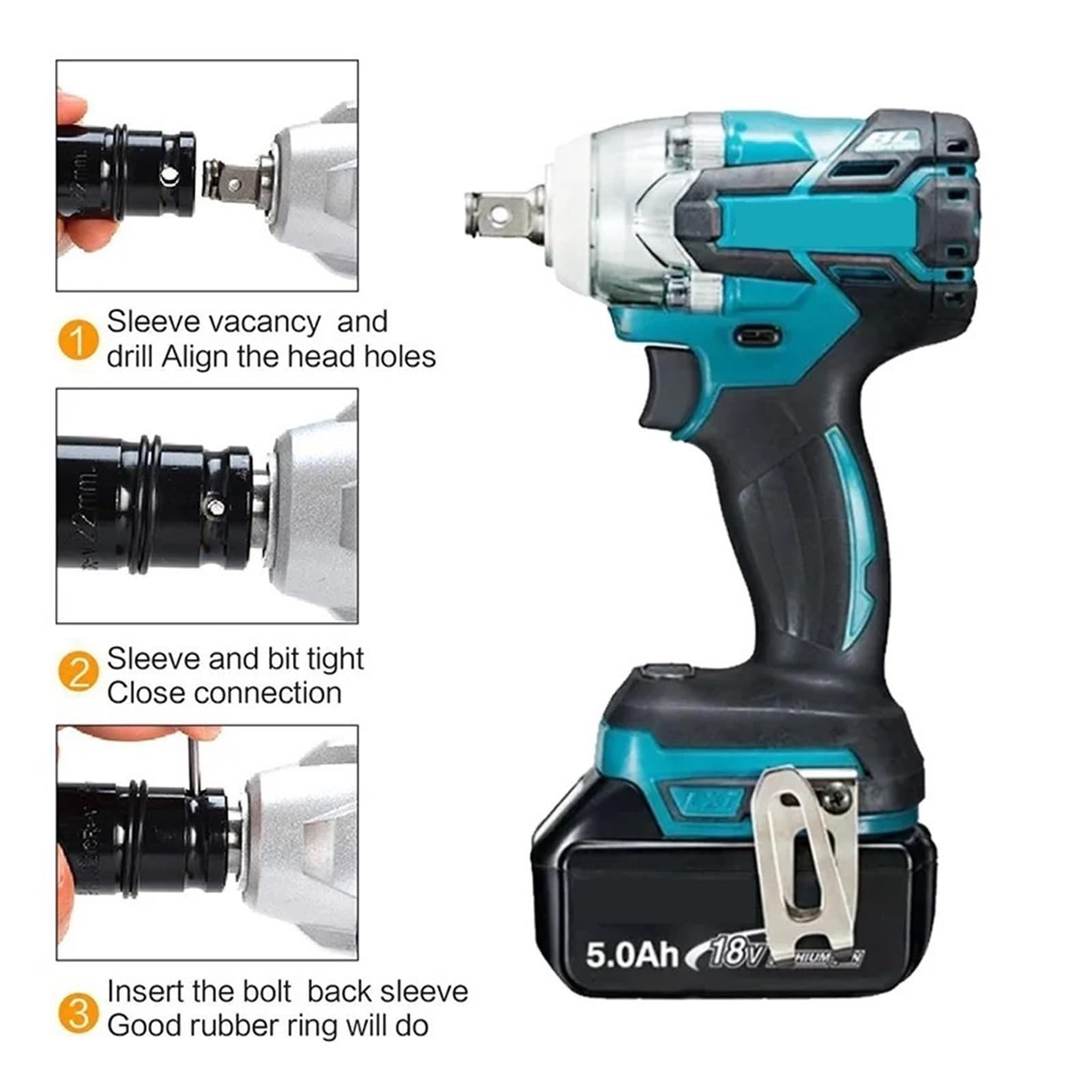Llave de Impacto Llave De Impacto Eléctrica Sin Escobillas De Alto Torque, 520N.m, 1/2 Y 1/4 De Pulgada, Compatible con Batería De 18V(Type B Toolbox Set)