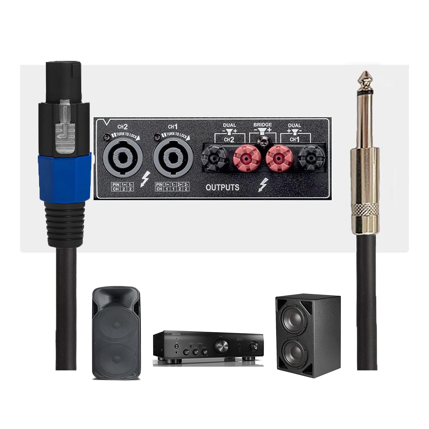 Cavi professionali per altoparlanti da Speakon a 1/4 di pollice – Heavy Duty 12 Gauge 30,5 m SpeakON a 1/4" TS DJ/PA cavi audio altoparlanti (confezione da 2)