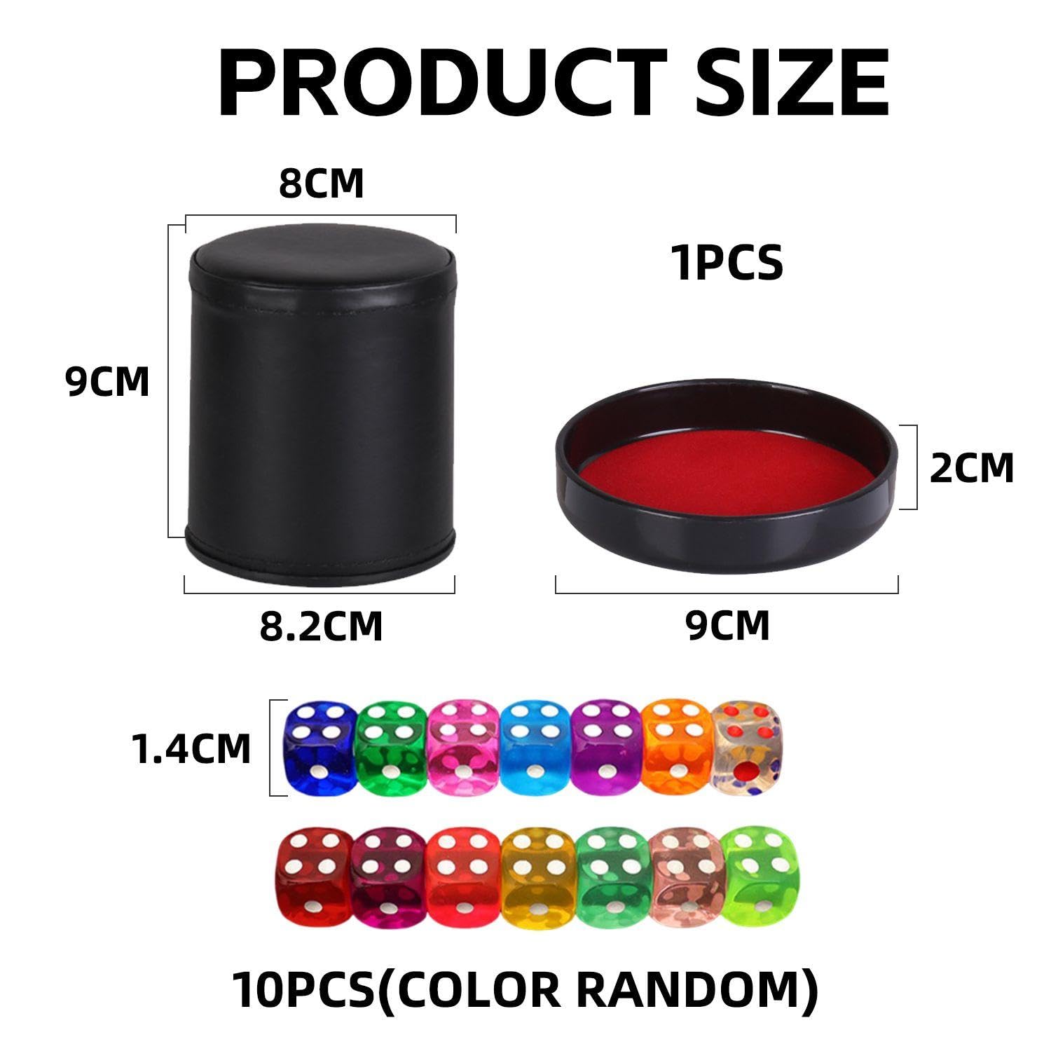 1 Tazza per Dadi in Pelle E Velluto con Coperchio E 10 Dadi Colorati, Accessori per Giochi da Tavolo, Giochi di società Interattivi, Giocattoli da Lancio