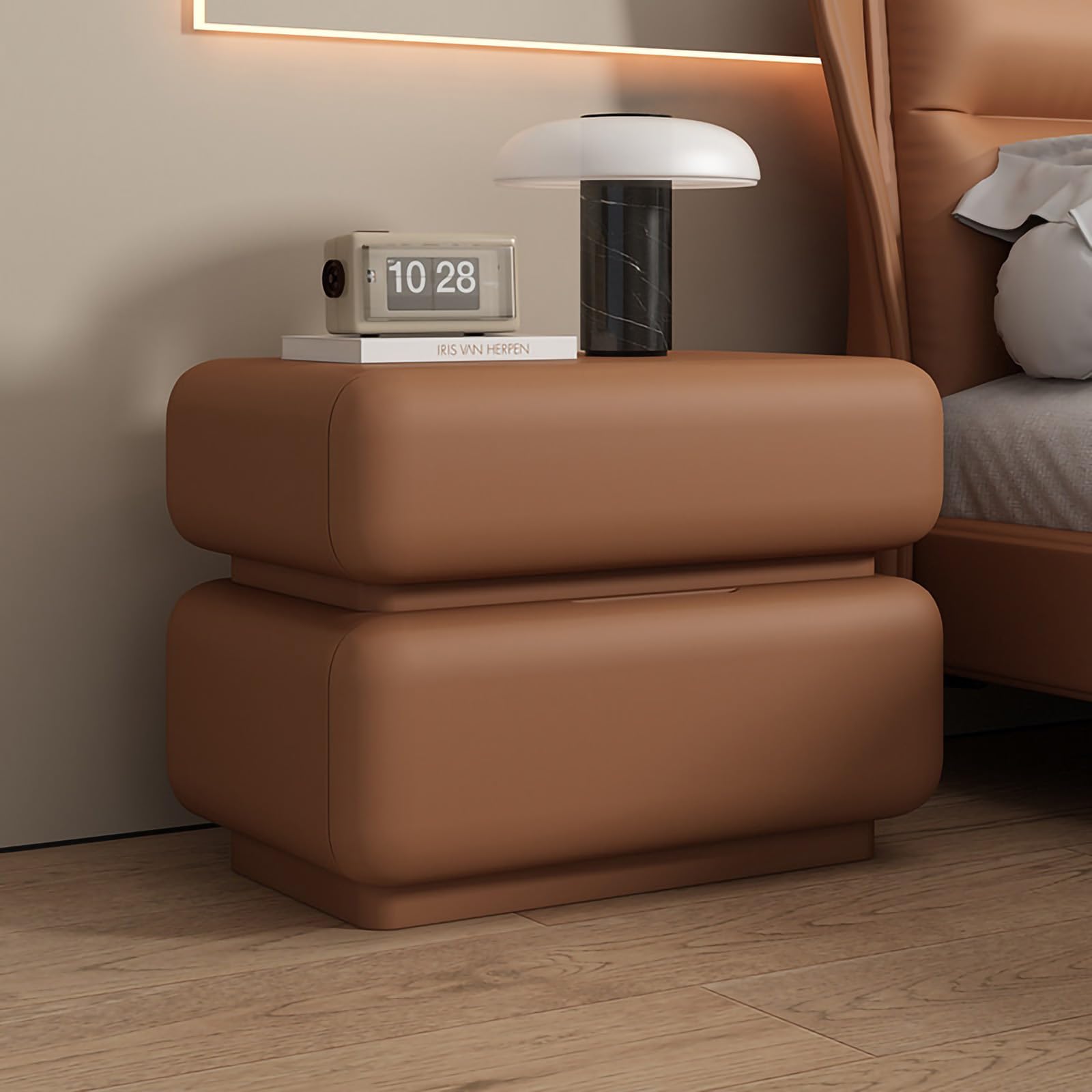FCHZJCZYT Modern Bedside Table, Fully-Assembled Nightstand with Drawers, Minimalist Nightstand, Hidden Handles Fully Assembled, Luxury Bedroom Furniture,brown A,40 * 40 * 48cm/16 * 16 * 19"