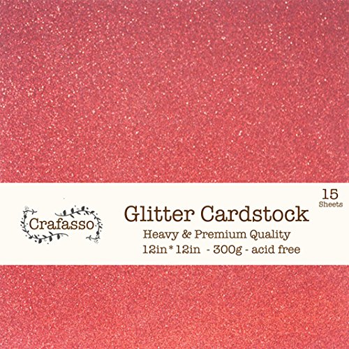 Crafasso 12 x 12 300gms Heavy & Premium Glitter cardstock, 15 Sheets, red