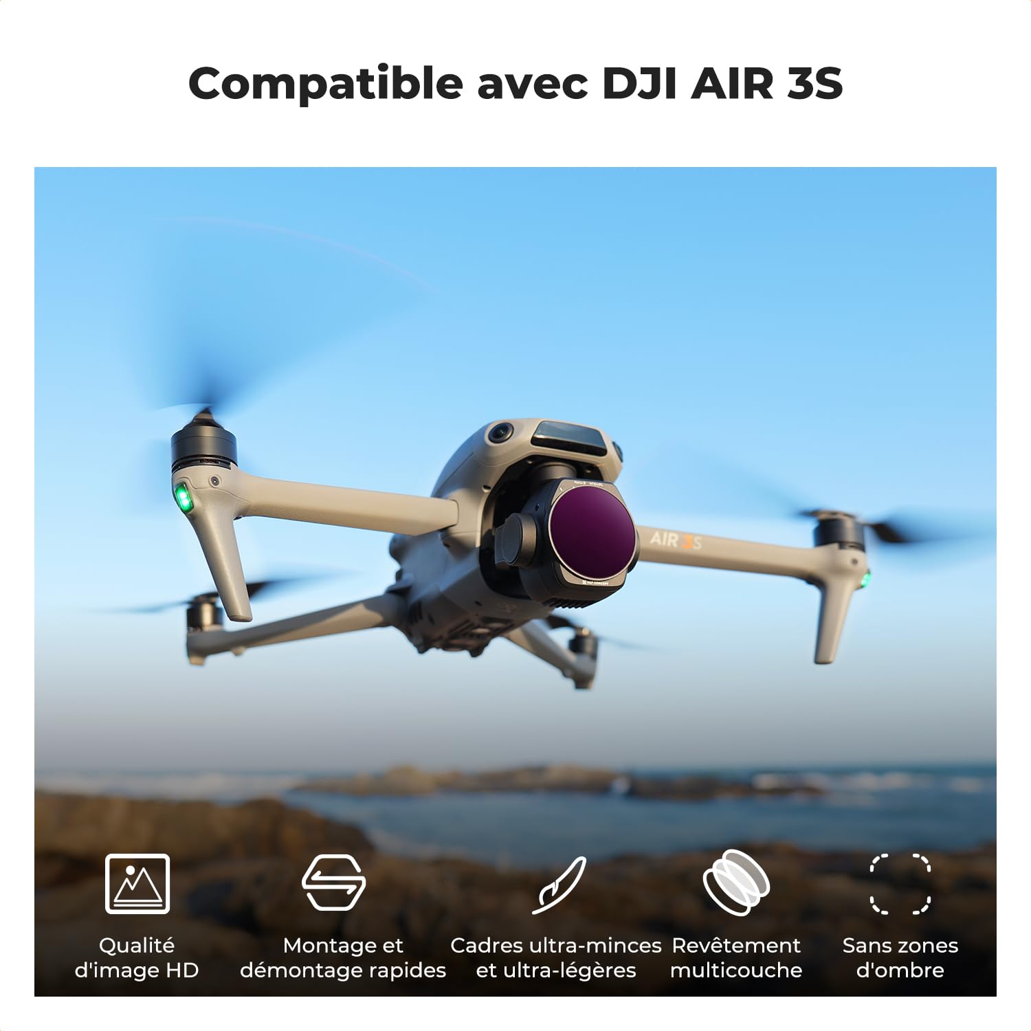 K&F Concept Filtres ND8&PL ND16&PL ND32&PL ND64&PL Compatible avec DJI AIR 3S Nano-revêtements Étanche Anti des Rayures Léger HD