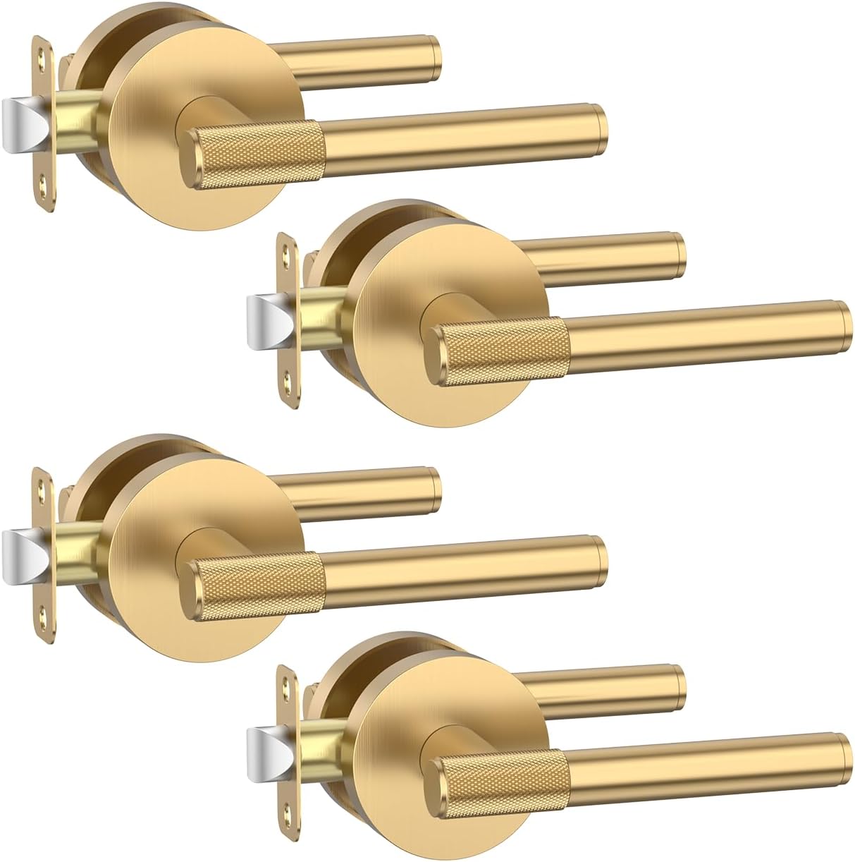 Asidrama 4 Pack Champagne Bronze Passage Door Handles, Door Lever with Door Knobs Indoor for Bedroom or Bathroom, Heavy Duty Door Handles Interior with Locks for Left Right Sided Doors