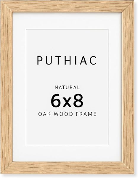 6x8 Oak Wood Picture Frame - Minimalist 6x8 Picture Frame, 6"x8" Frame Wood, Natural Solid Wooden Picture Frames for Wall Art Photo and Prints(1 Pack, Beige)