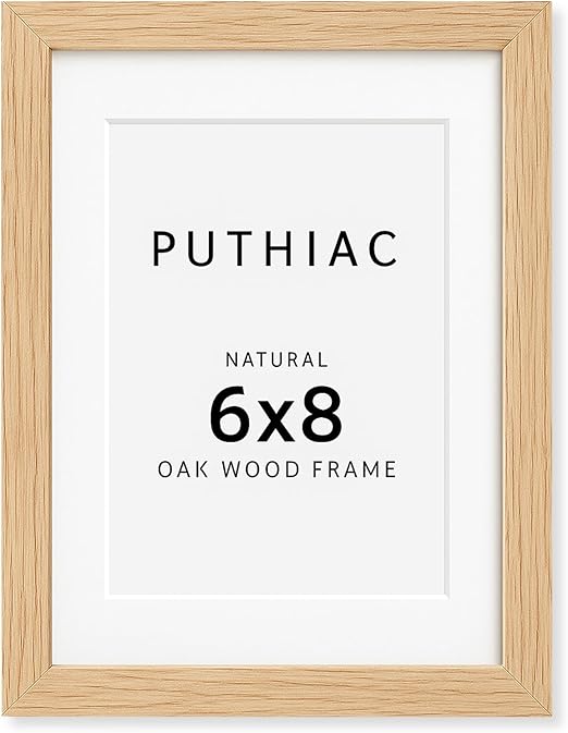 6x8 Oak Wood Picture Frame - Minimalist 6x8 Picture Frame, 6"x8" Frame Wood, Natural Solid Wooden Picture Frames for Wall Art Photo and Prints(1 Pack, Beige)