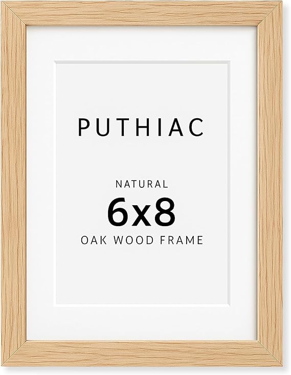 6x8 Oak Wood Picture Frame - Minimalist 6x8 Picture Frame, 6"x8" Frame Wood, Natural Solid Wooden Picture Frames for Wall Art Photo and Prints(1 Pack, Beige)