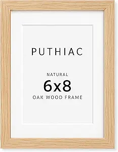 6x8 Oak Wood Picture Frame - Minimalist 6x8 Picture Frame, 6"x8" Frame Wood, Natural Solid Wooden Picture Frames for Wall Art Photo and Prints(1 Pack, Beige)