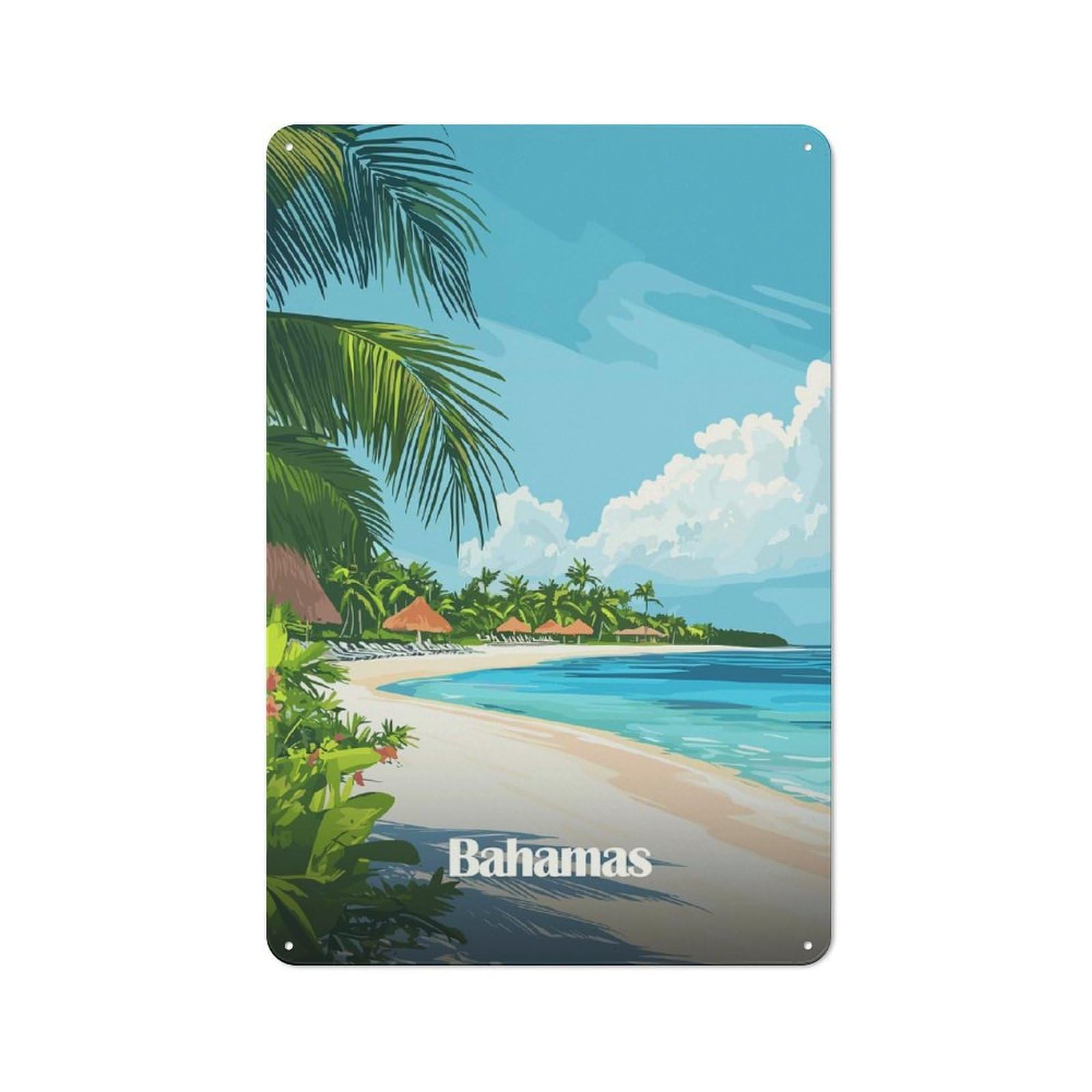 Junmoney Style-13 Tin Wall Plaque 30X20cm With Bahamas Beach Scene For Hobby Room Or Studio, For Themed Interiors In Hobby Rooms And Studios
