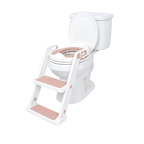 Nuby Step Ladder - Asiento de inodoro para niños pequeños, asiento de inodoro todo en uno con escalera para niños de 18 meses en adelante, color rosa
