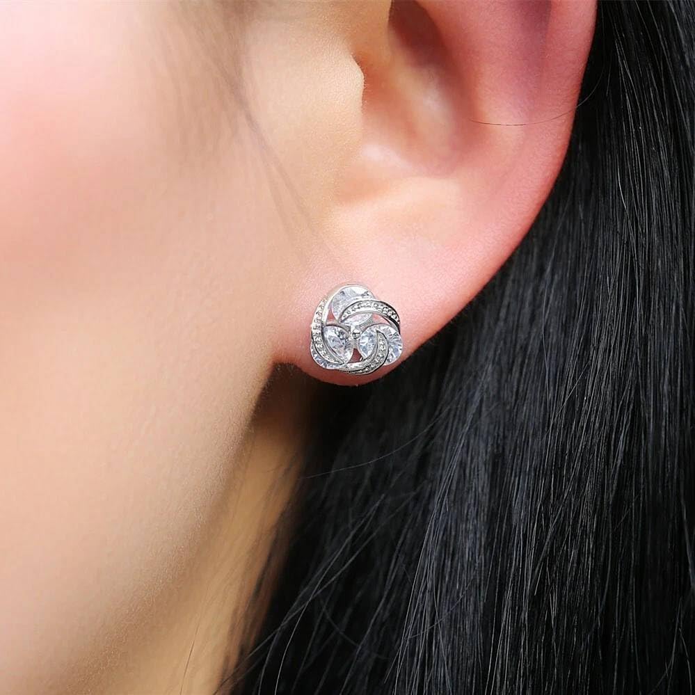 18K Gold Plated Knot Stud Earrings for Women – Sparkling Cubic Zirconia Round Crystal Earrings, Hypoallergenic Classic Jewelry Gift - Image 5