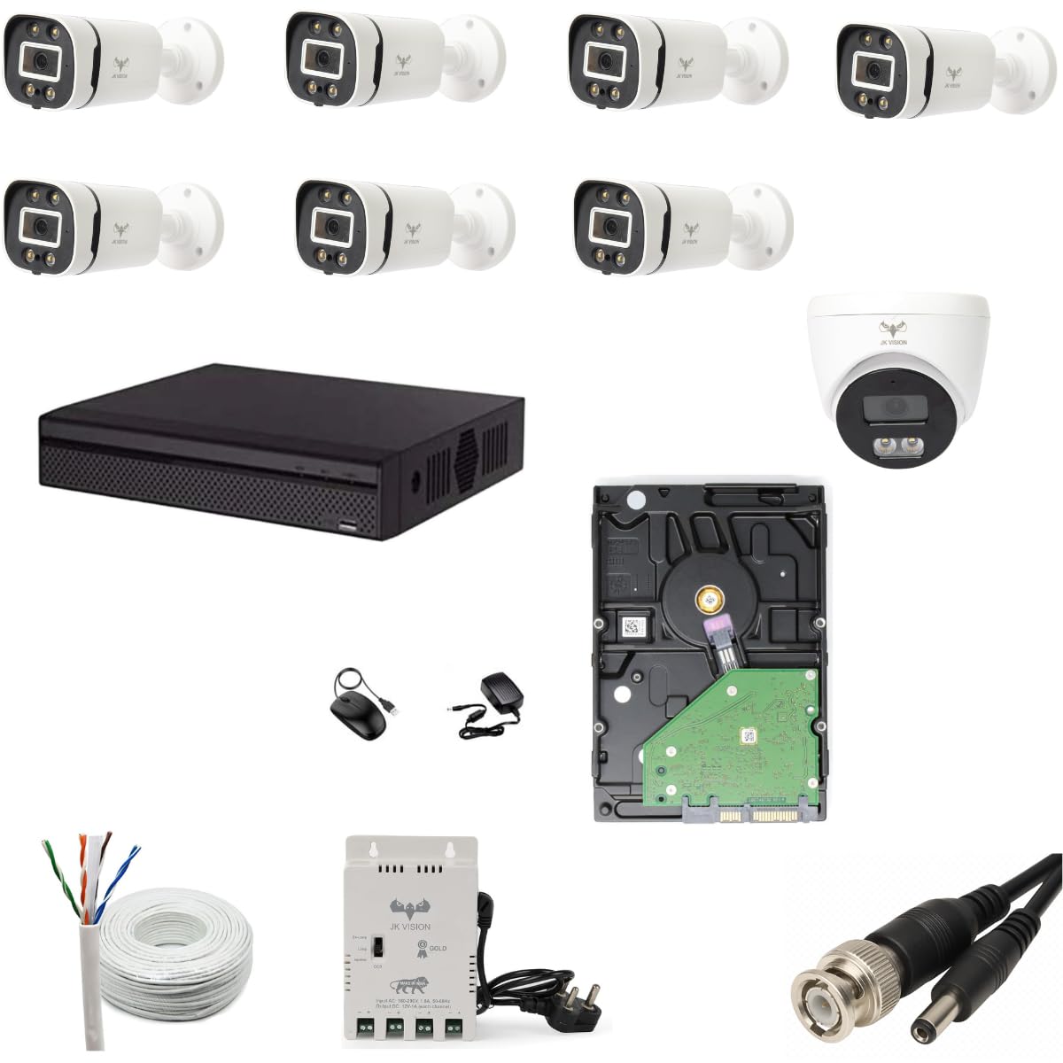 JK Vision 2.4MP ColorVu CCTV Camera System for Home, Office, School (7 Bullet, 1 Dome, 1TB Hard Disk, 8 Channel Power Supply, DVR, 90Mtr Cable, BNC/DC)-picture-36