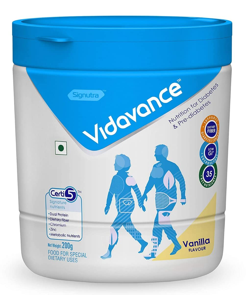 Vidavance Advanced Nutrition Vanilla Flavour for Diabetes & Pre - Diabetes - Pack of 200g Powder