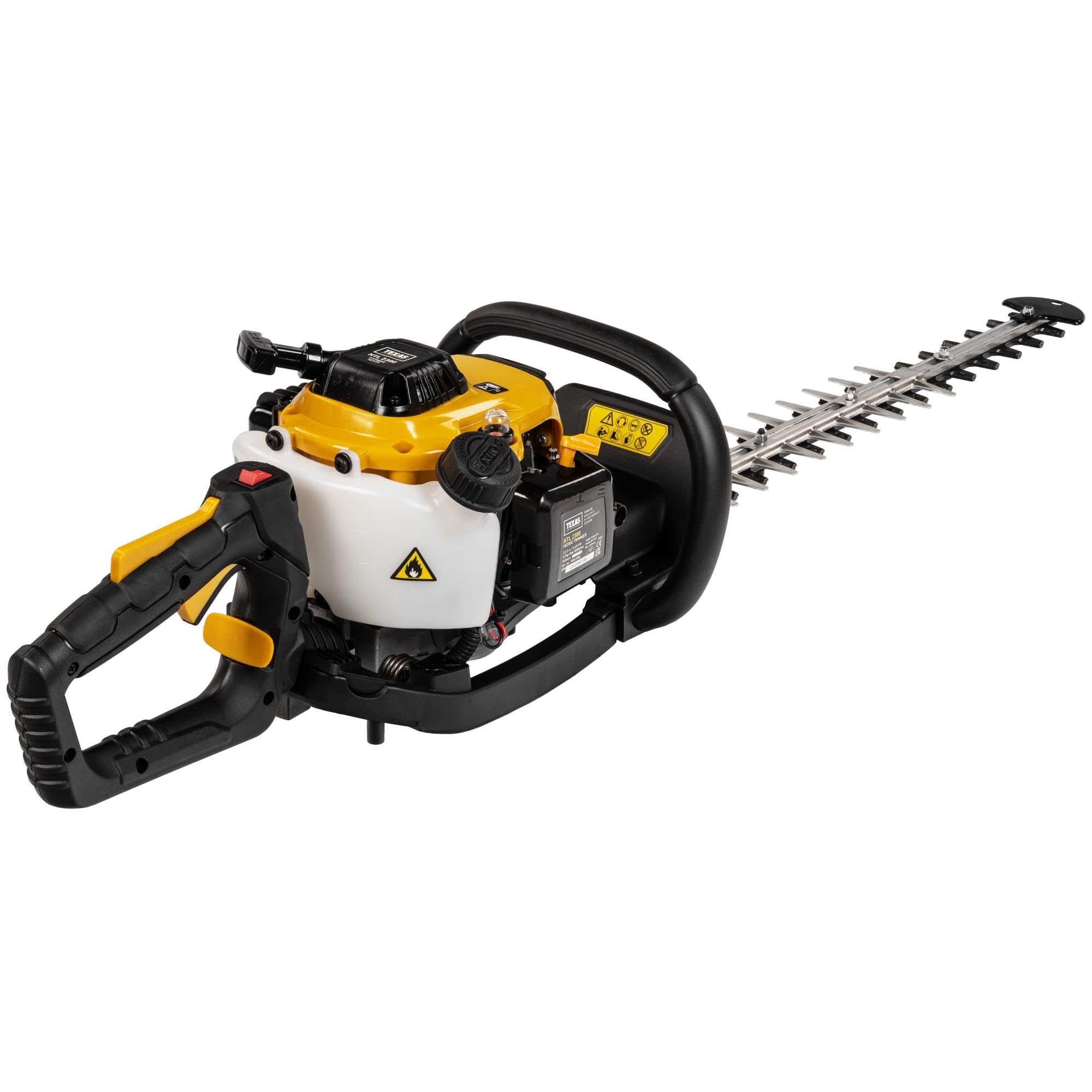 TEXAS Profi Heckenschere Benzin HTL2300 56cm Schnittlänge | 28mm Schnittstärke | 2-Takt | 23ccm Hubraum | 650W | Doppelklinge | Seilzugstarter | drehbarer Handgriff 180°