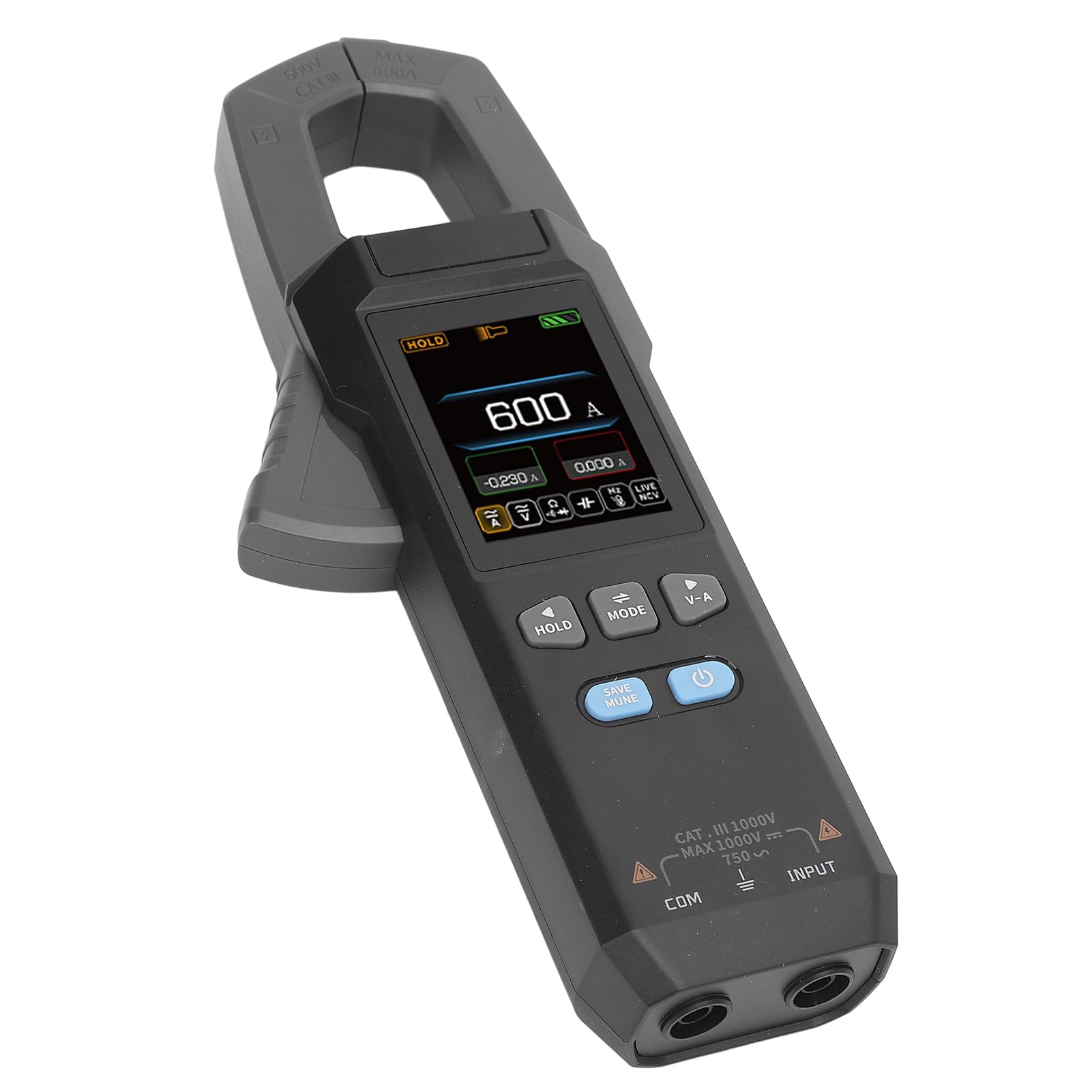 Pinza Amperimétrica Digital TRMS 9999 recuentos: Voltímetro Preciso para Corriente, Resistencia, NCV, Pruebas de Diodos y Mediciones de Temperatura hasta 1300 °C