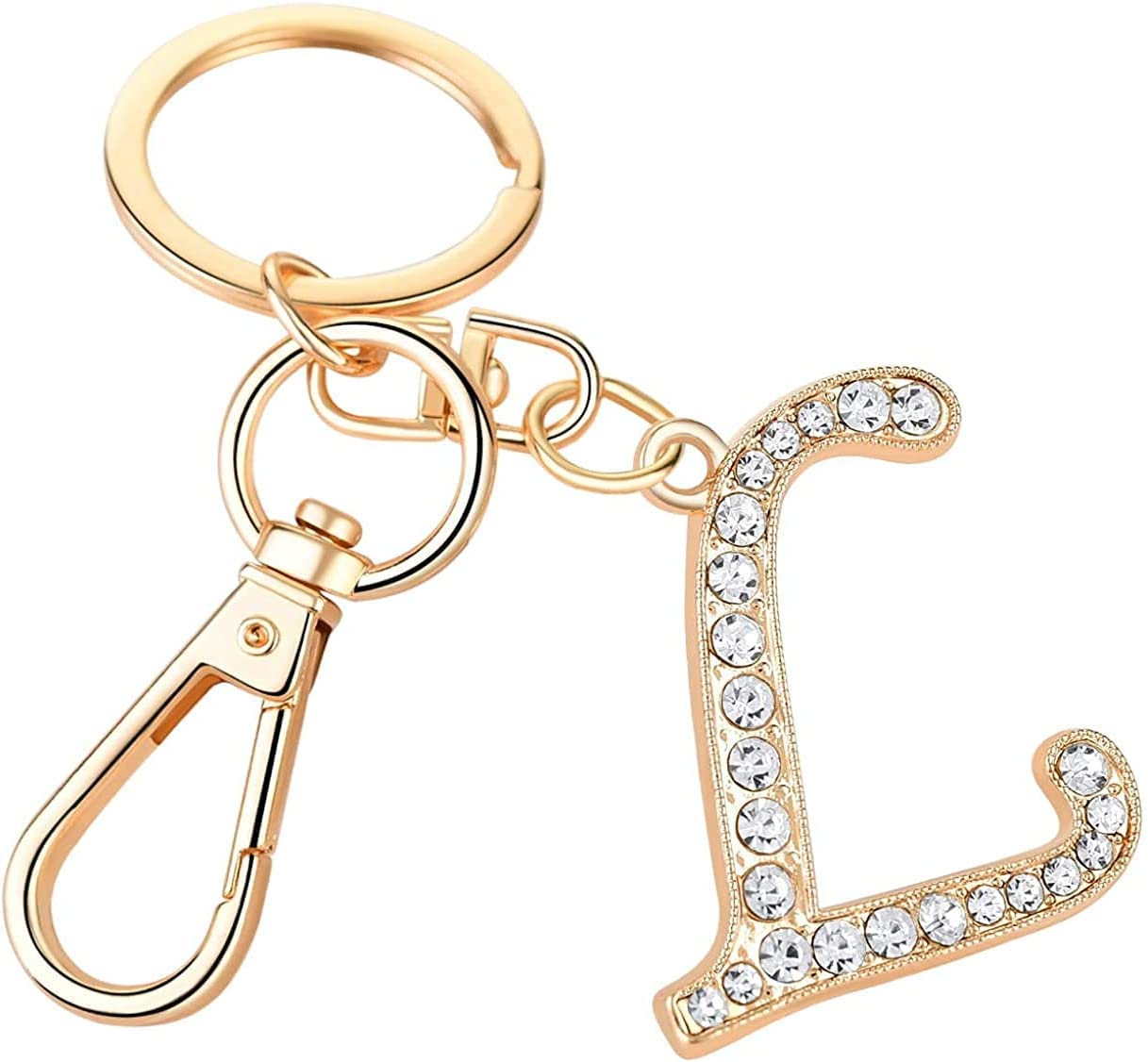 Rohans Womens Gold Plated Alloy Car Key Ring with Crystal Rhinestone Alphabet Initial Letter Keychain (L)