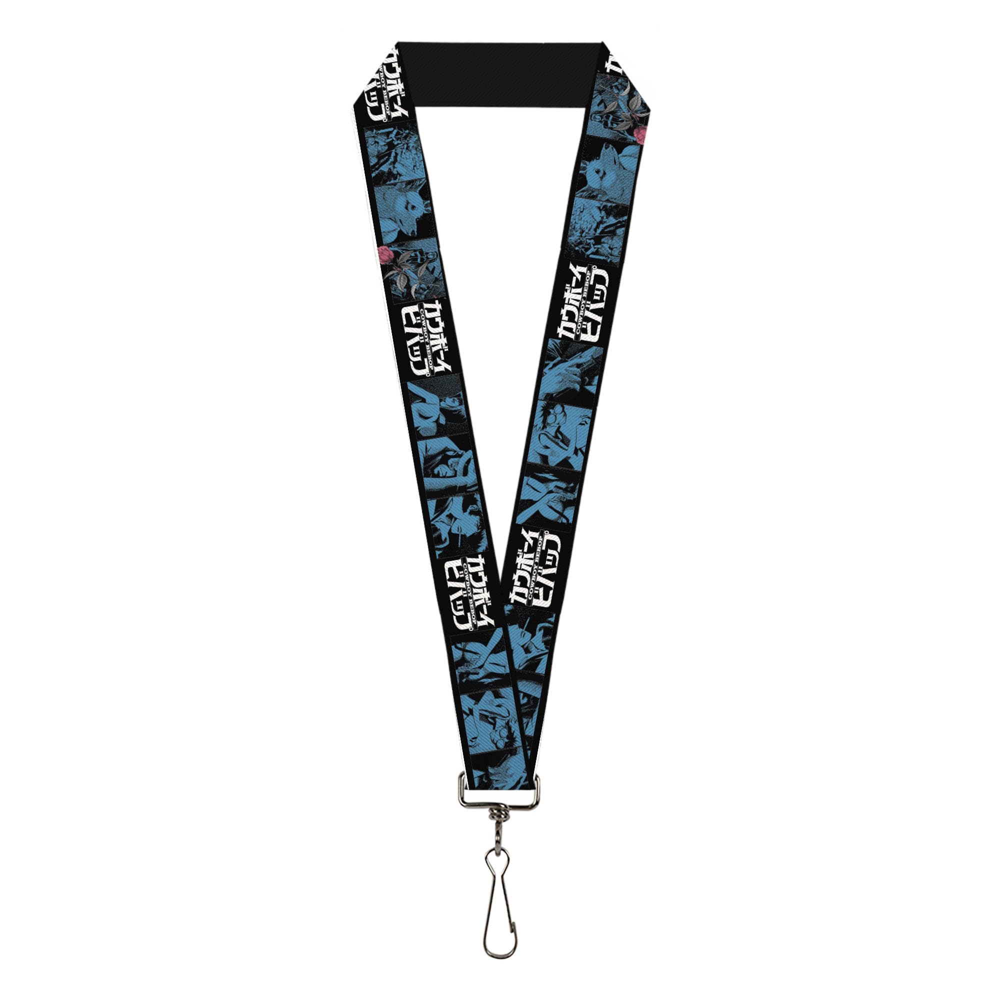Buckle-Down Unisex Multicolor Cowboy Bebop Lanyard, Cowboy Bebop Title Logo And Character Blocks Black Blues, Elastic, 44" X 1"
