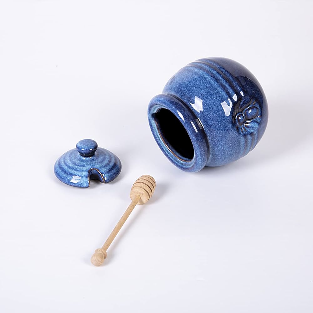 Amazon.co.jp: Cutisetセラミックハニーポット、蓋とディッパー付き