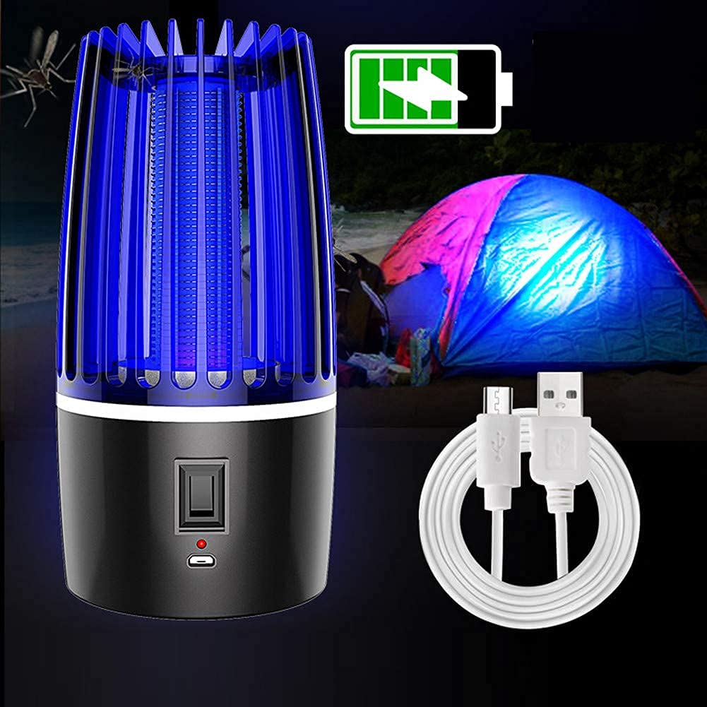 Lámpara eléctrica para Matar Mosquitos 2 en 1, fotocatálisis Fly Bug S Lamp USB/batería Powered Mosquito Trap Night Light para Interiores y Exteriores (USB y 4000Ma)