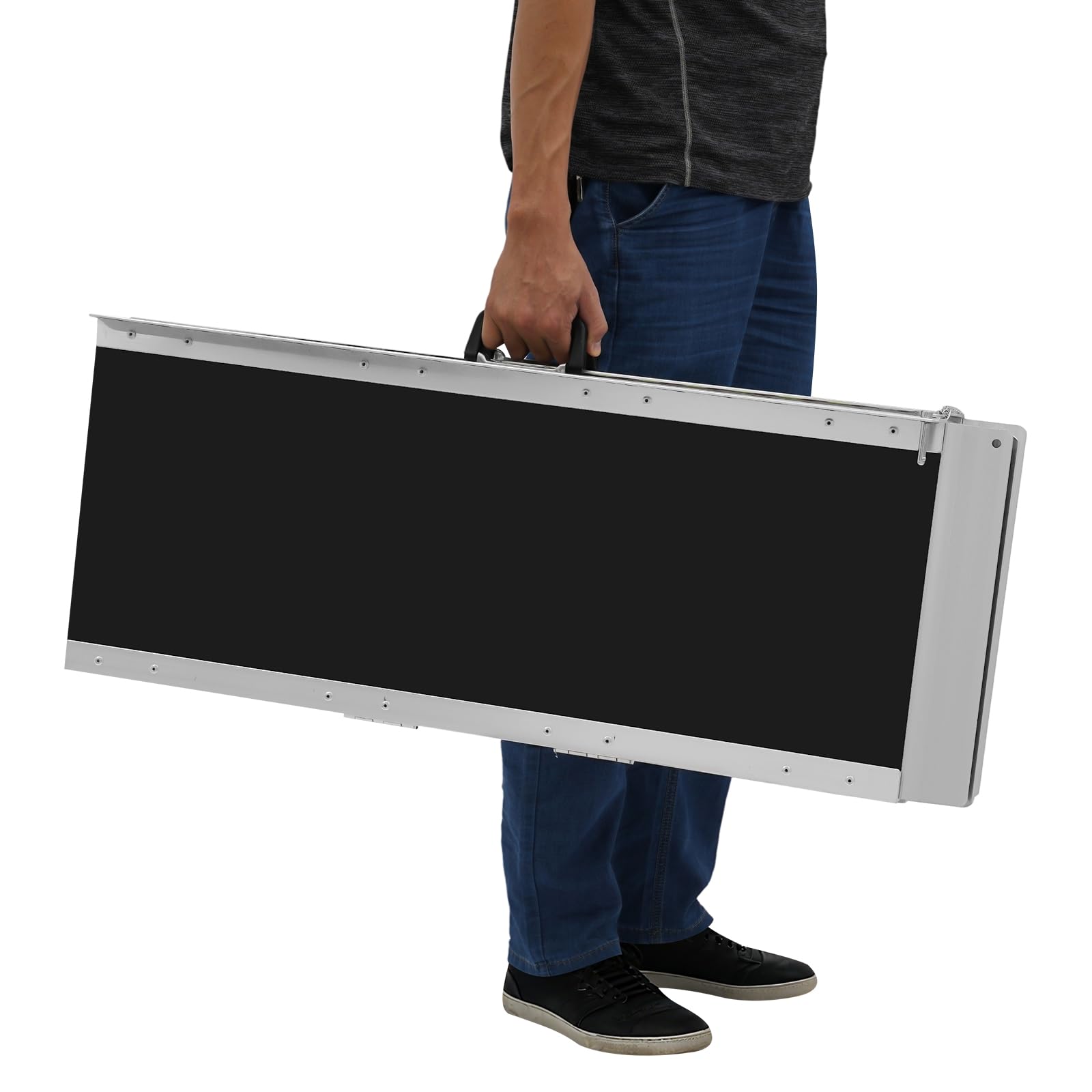 Składana rampa do wózka inwalidzkiego z aluminium, udźwig 272 kg, szerokość 72 cm, antypoślizgowa, do wózków inwalidzkich, skuterów i wózków dziecięcych, czterokrotnie składana, z uchwytem do noszenia