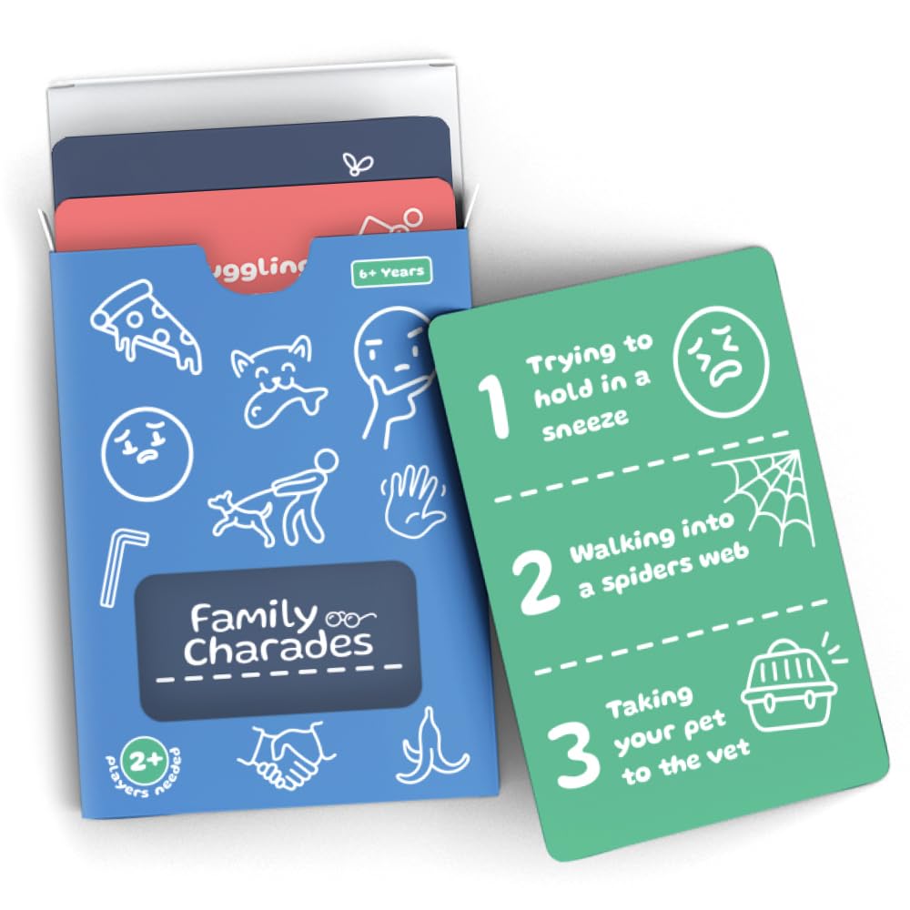 Cauliflower Journals Family Charades Card Game, Fun Acting Prompts, 54 Triple Layer Cards, with Tuck Box and Instructions, Ages 6+, 2+ Players