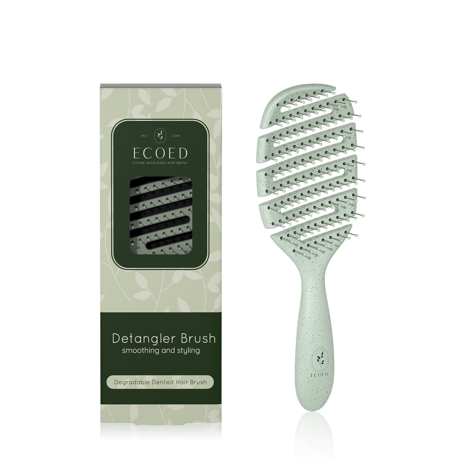 Detangler Hairbrush, Soft Bristle Detangling Brush for Straight, Wavy, Curly and Fine Hair, Dry and Wet, Quick Smoothing for Women and Men, Eco-Friendly & Sustainable Material (Green)