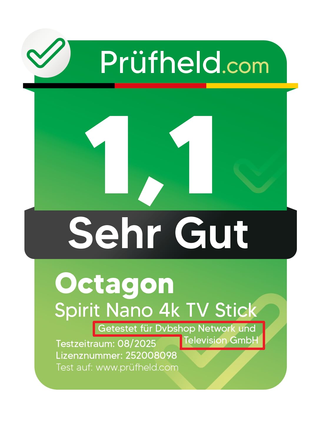 OCTAGON Spirit Nano 4K UHD Android TV Stick, HDR10+, 2 GB RAM, 32 GB, Bluetooth Remote, Wi-Fi IP Receiver